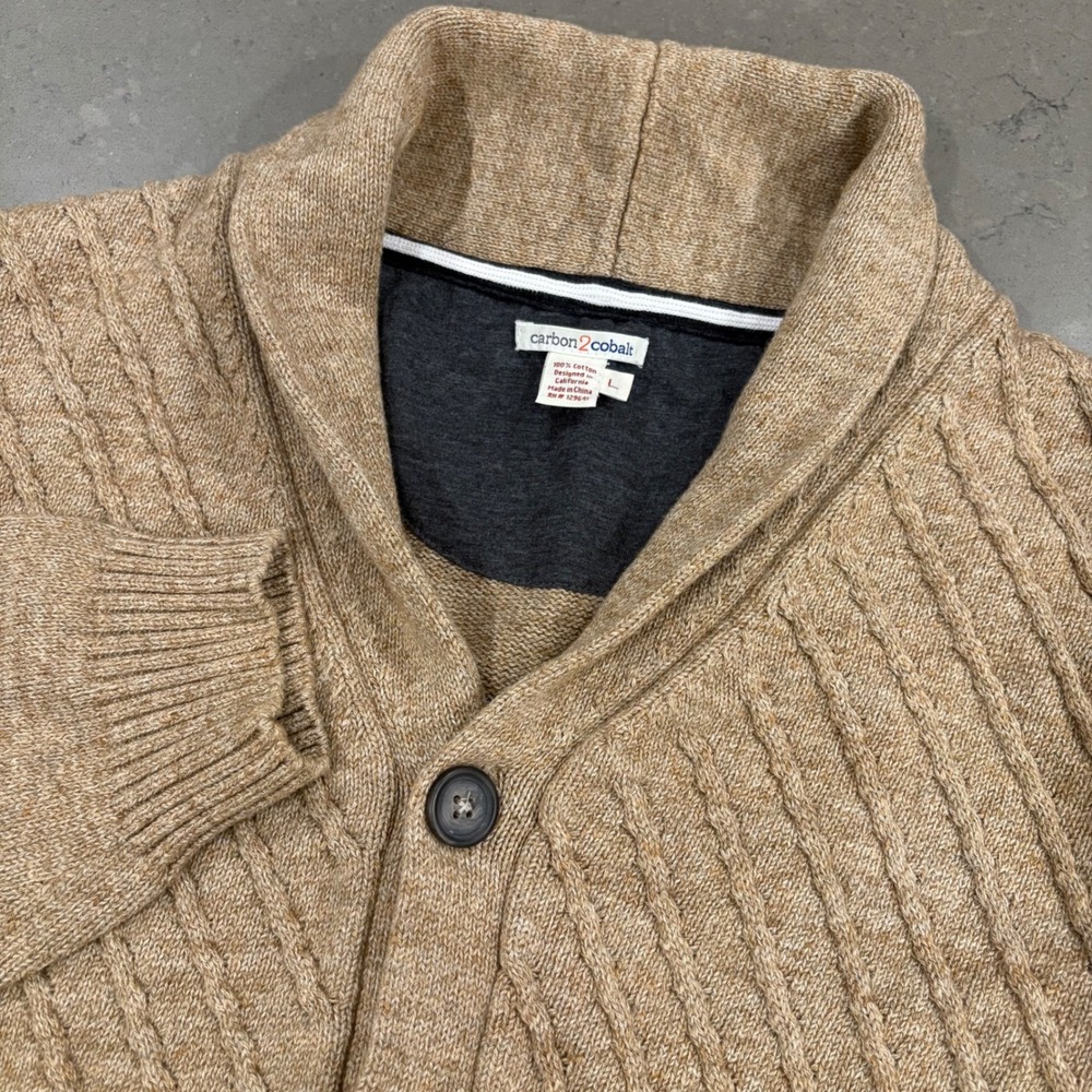 Carbon 2 Cobalt‎ Shawl Collar Cardigan Sweater Tan Knit Grandpa Chunky Men L
